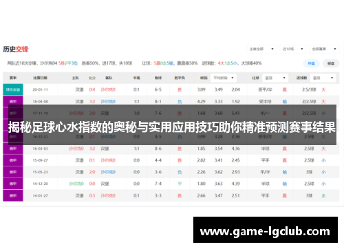 揭秘足球心水指数的奥秘与实用应用技巧助你精准预测赛事结果